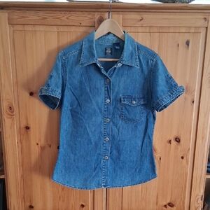 Vintage Gap World Standard Snap Front Y2K Short Sleeve Denim Shirt Size L